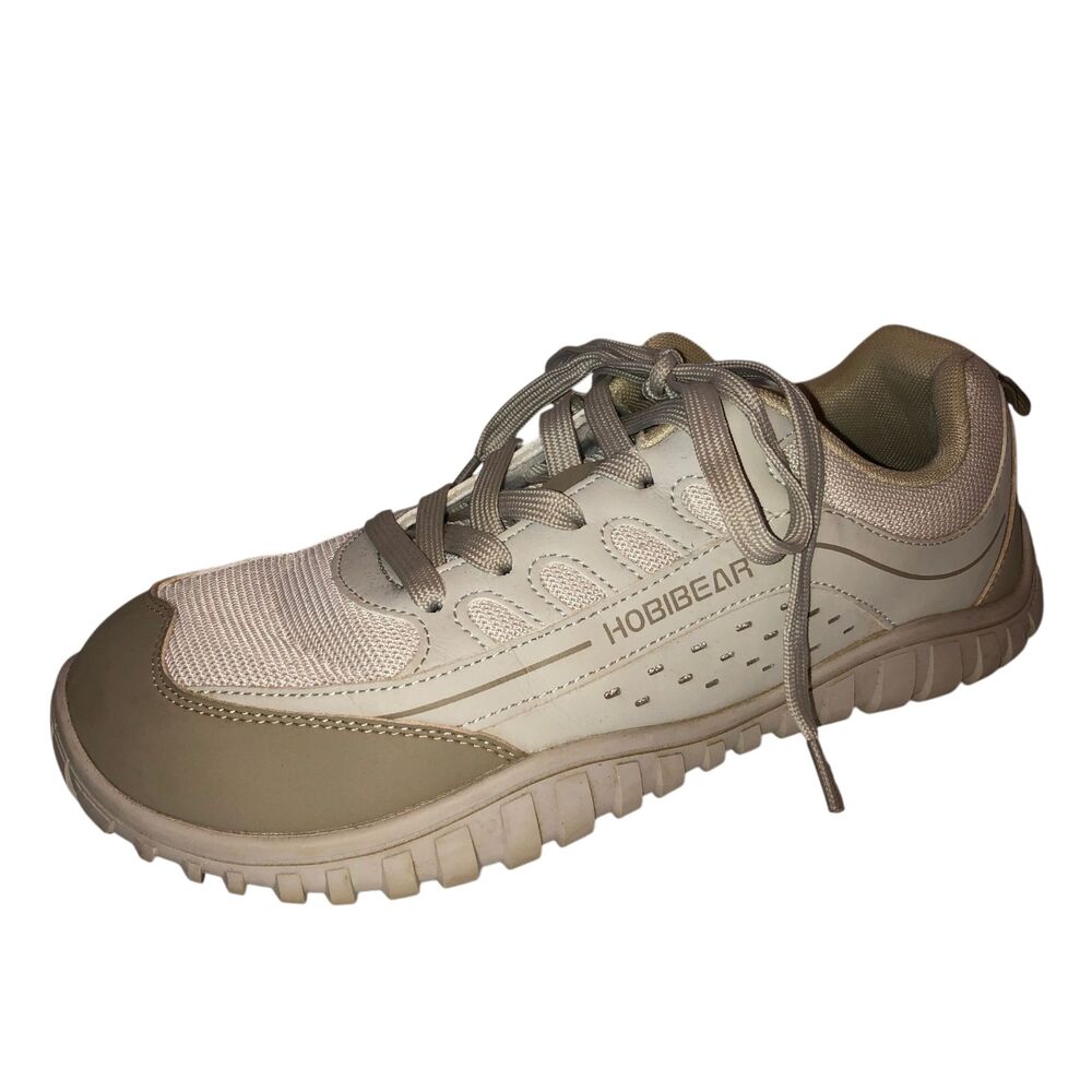 HOBIBEAR EU 43 Beige Wide Toe Barefoot Walking Sneakers Lace Up Trail Shoes